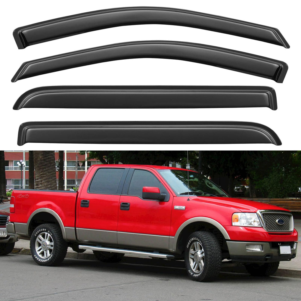 YQAUTEC Ford F-150 SuperCrew window visors outside view with precise fit.