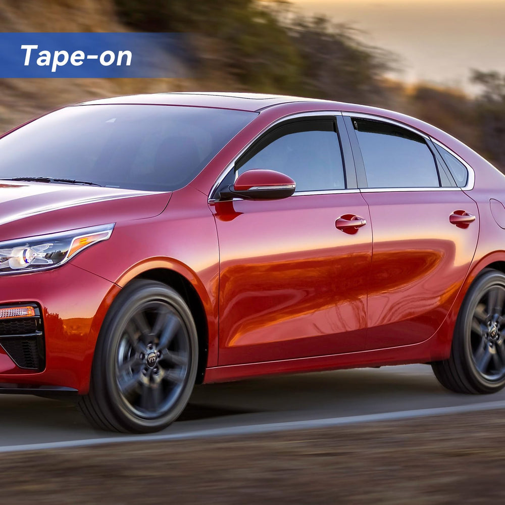 YQAUTEC Forte out-channel window visor, rear-left view, reduces wind noise while maintaining fresh air.