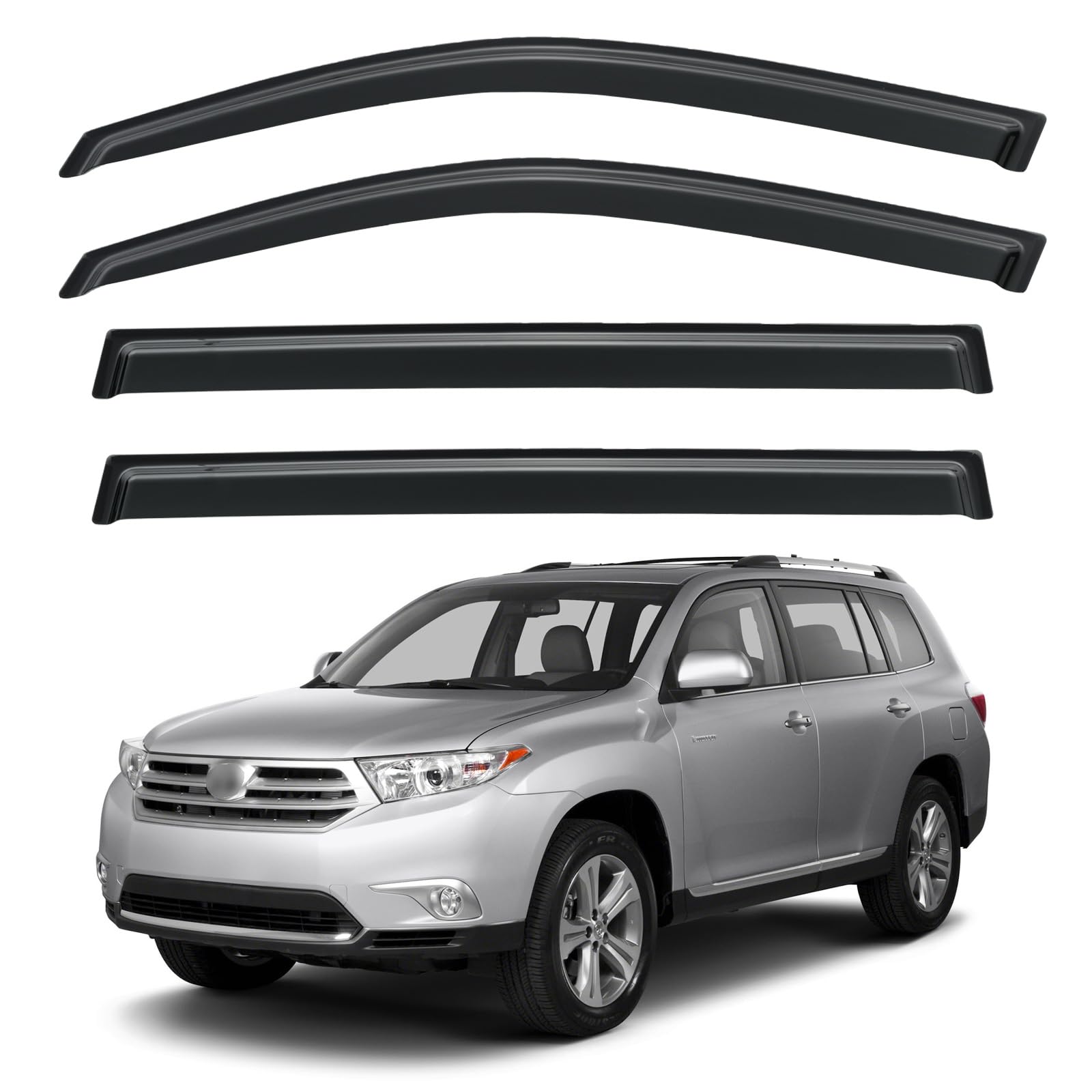 YQAUTEC Highlander rain guard front left blocks rain while driving with cracked windows