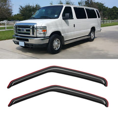 YQAUTEC in-channel visor on Ford E-Series showcases a sleek, integrated rain guard.