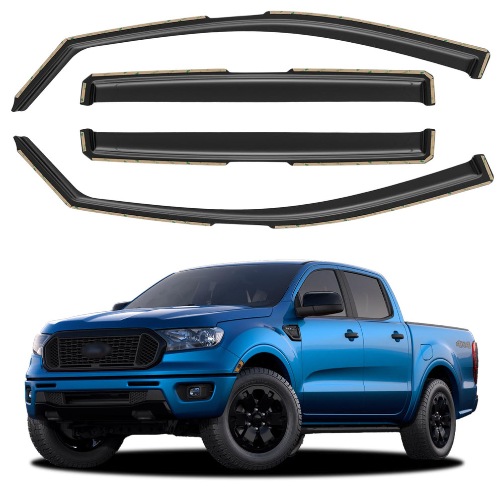 YQAUTEC in-channel window visor for Ranger Crew Cab enhances airflow while reducing rain intrusion.