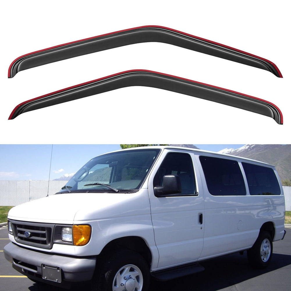 YQAUTEC in-channel window visors on Ford E-series for rain protection.