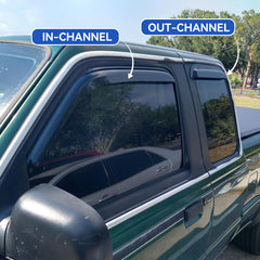 YQAUTEC in-channel window visor for Ford Ranger front right door; enjoy fresh air with rain protection.