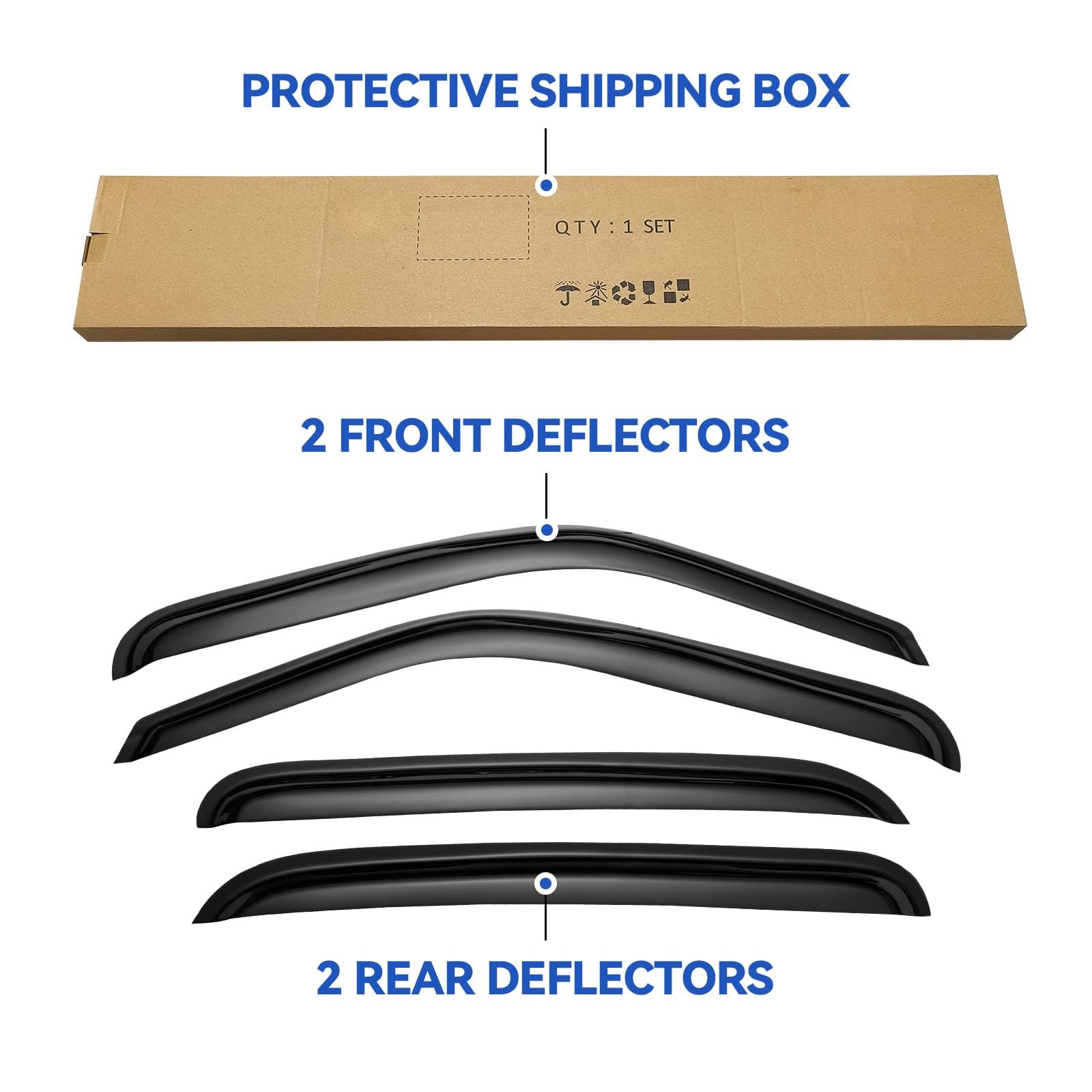 Installed visors on multiple vehicles demonstrate quick enhancement to look.