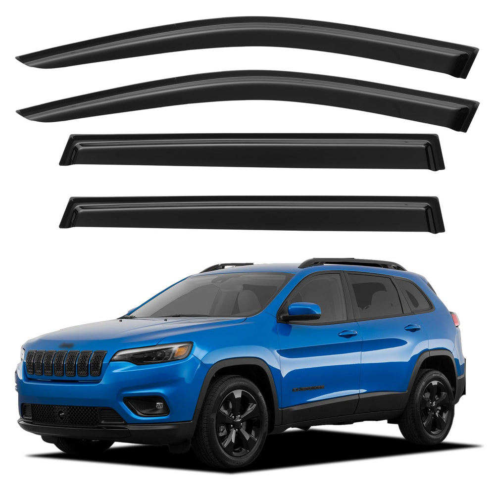 YQAUTEC window visors on Jeep Cherokee front-left deflect rain and boost airflow