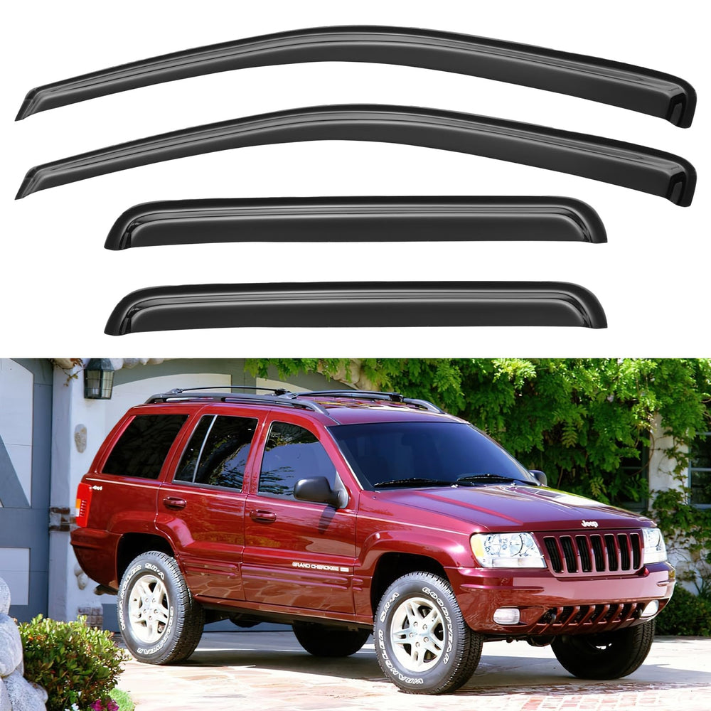YQAUTEC Jeep Grand Cherokee front-left window visor deflects rain while enabling airflow