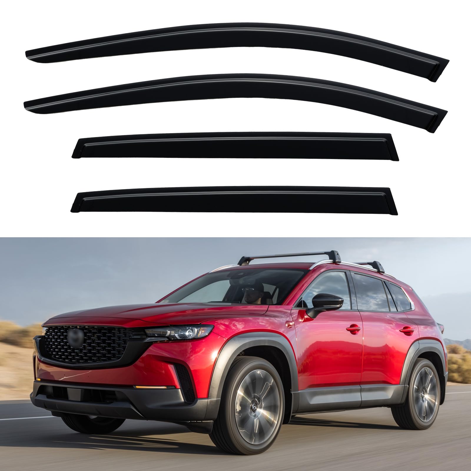YQAUTEC Mazda CX-50 window visors front view improve airflow and deflect rain