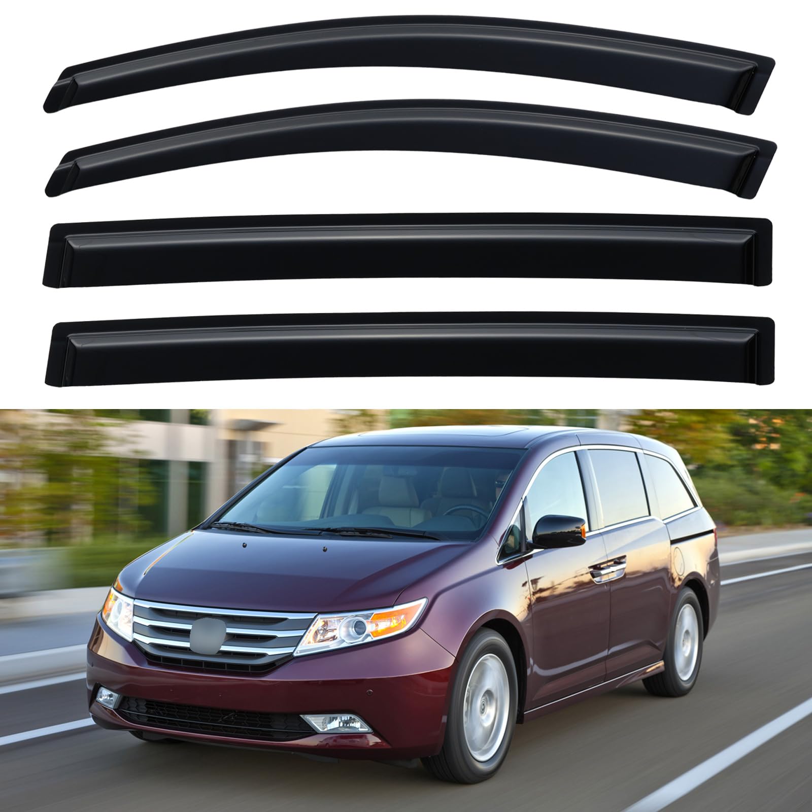 YQAUTEC Odyssey front-left window visor reduces rain intrusion while driving with cracked windows.