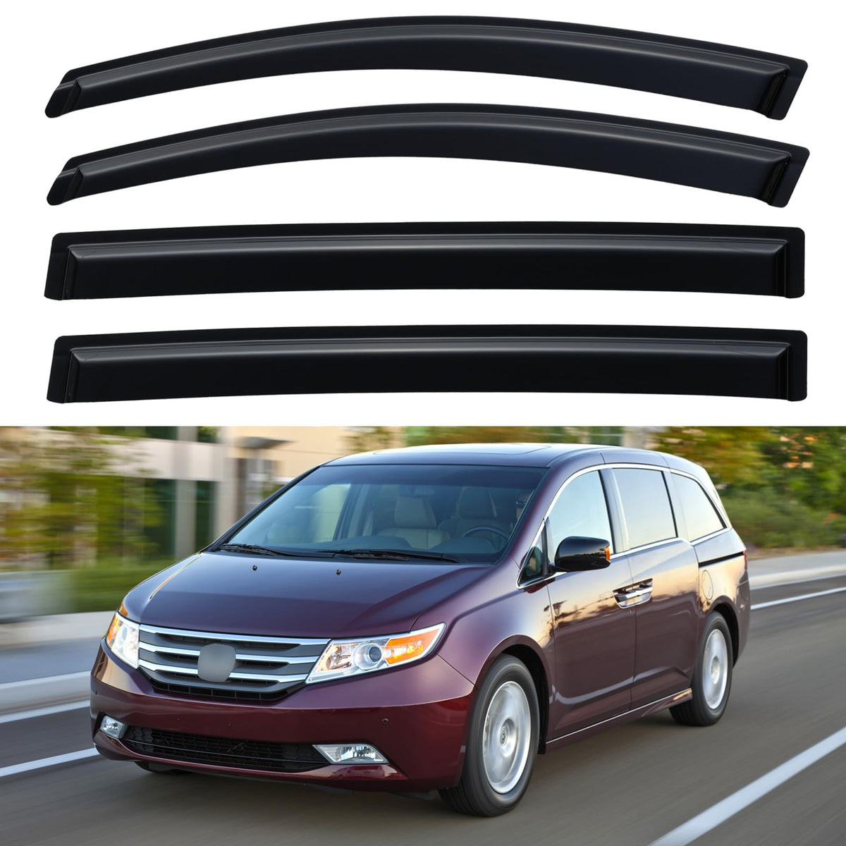 YQAUTEC Odyssey front-left window visor reduces rain intrusion while driving with cracked windows.
