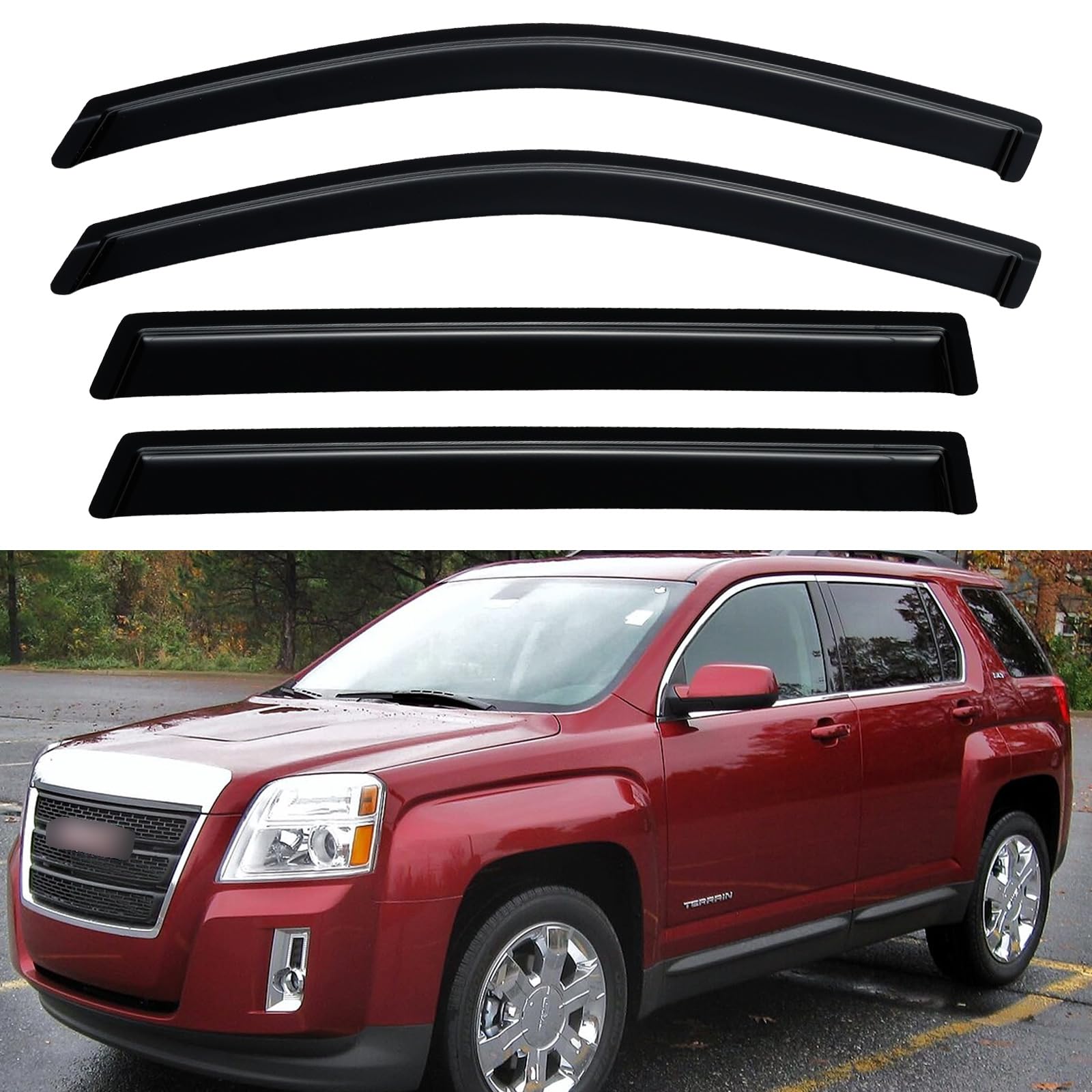 YQAUTEC window visor front-left for GMC Terrain; protects against rain while driving with window cracked
