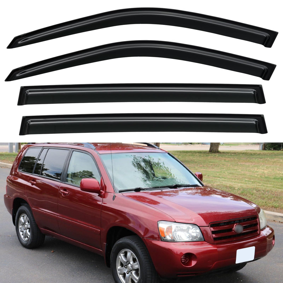 YQAUTEC out-channel window visors installed on Highlander for shade and airflow.