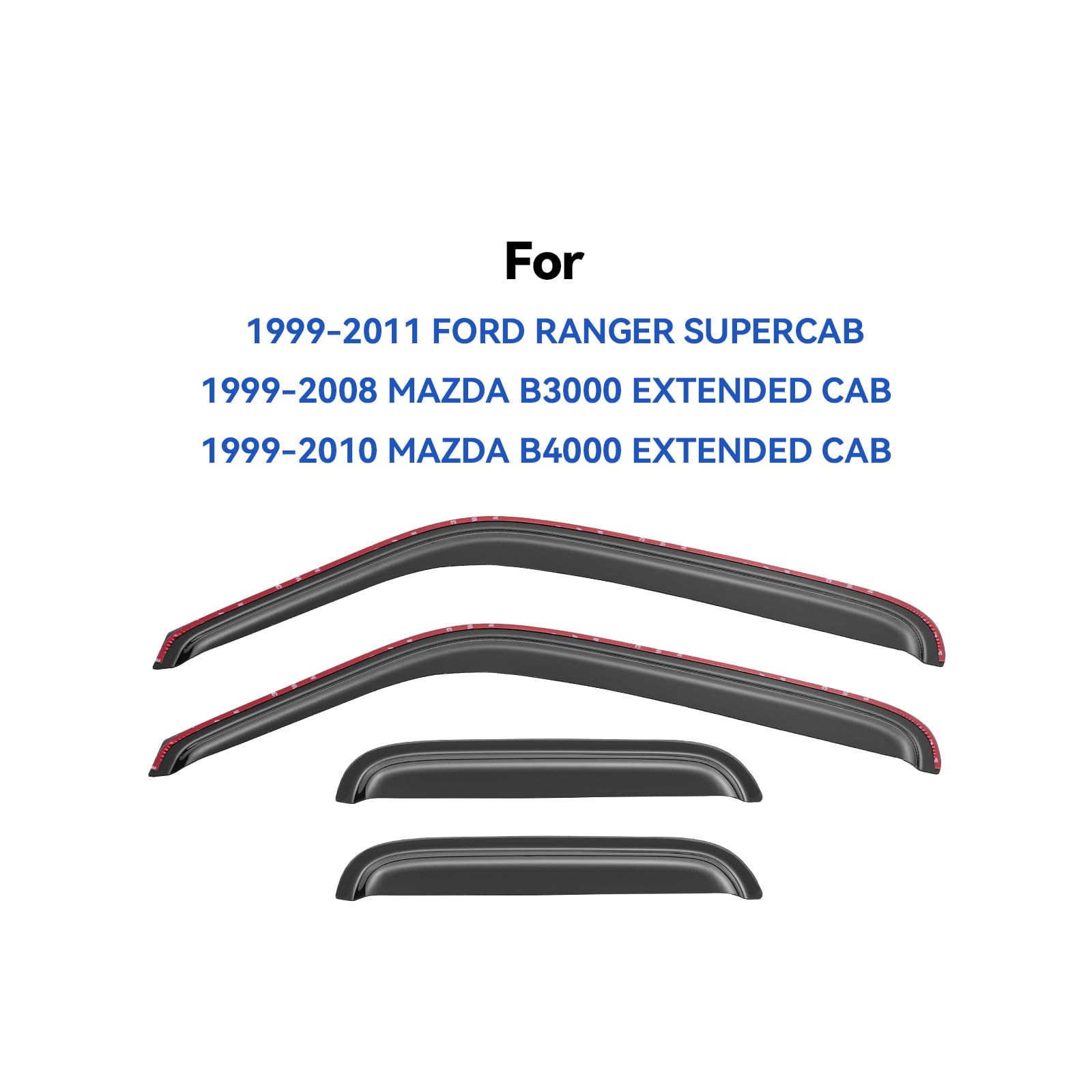 YQAUTEC rear outside-channel visor for Mazda B4000 extended cab; allows ventilation with rain protection.