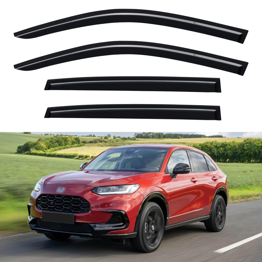YQAUTEC window visor on Honda HR-V front left for improved airflow and rain protection.