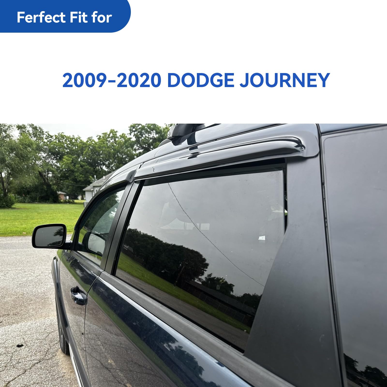 YQAUTEC rain guards close-up show durable UV resistance and clear view.