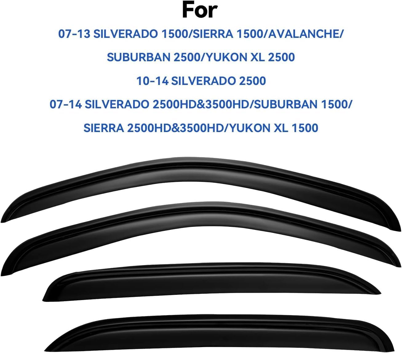 YQAUTEC Silverado 2500 Crew Cab rain guards reduce wind intrusion while driving.