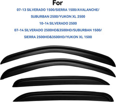 YQAUTEC Silverado 2500 Crew Cab rain guards reduce wind intrusion while driving.