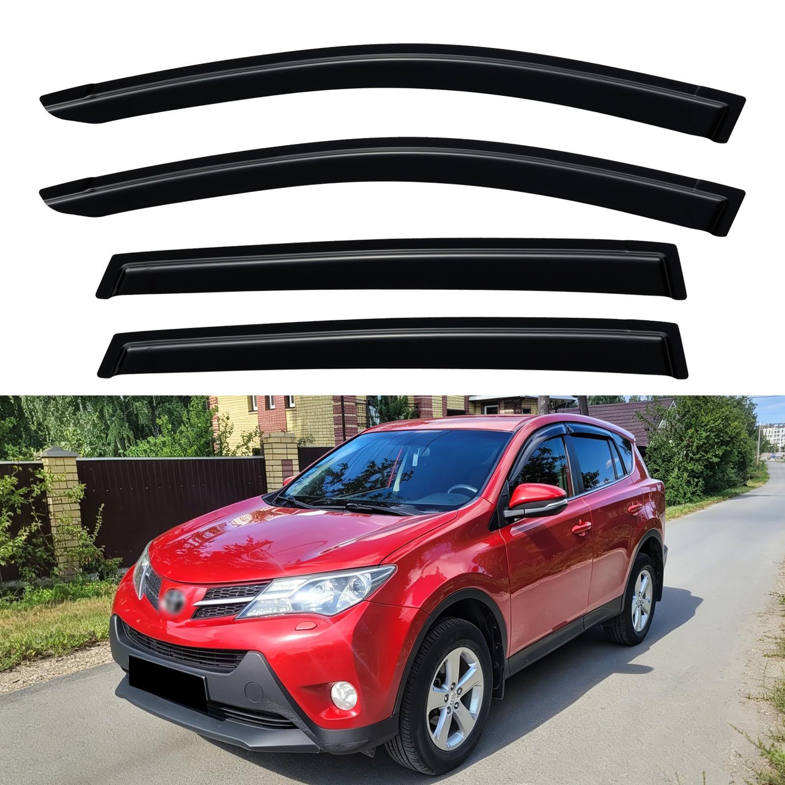 YQAUTEC Rav4 window visors front-left outside mount for rain protection and fresh air.