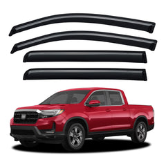 YQAUTEC Ridgeline front-left window visor out-channel for airflow and rain protection.
