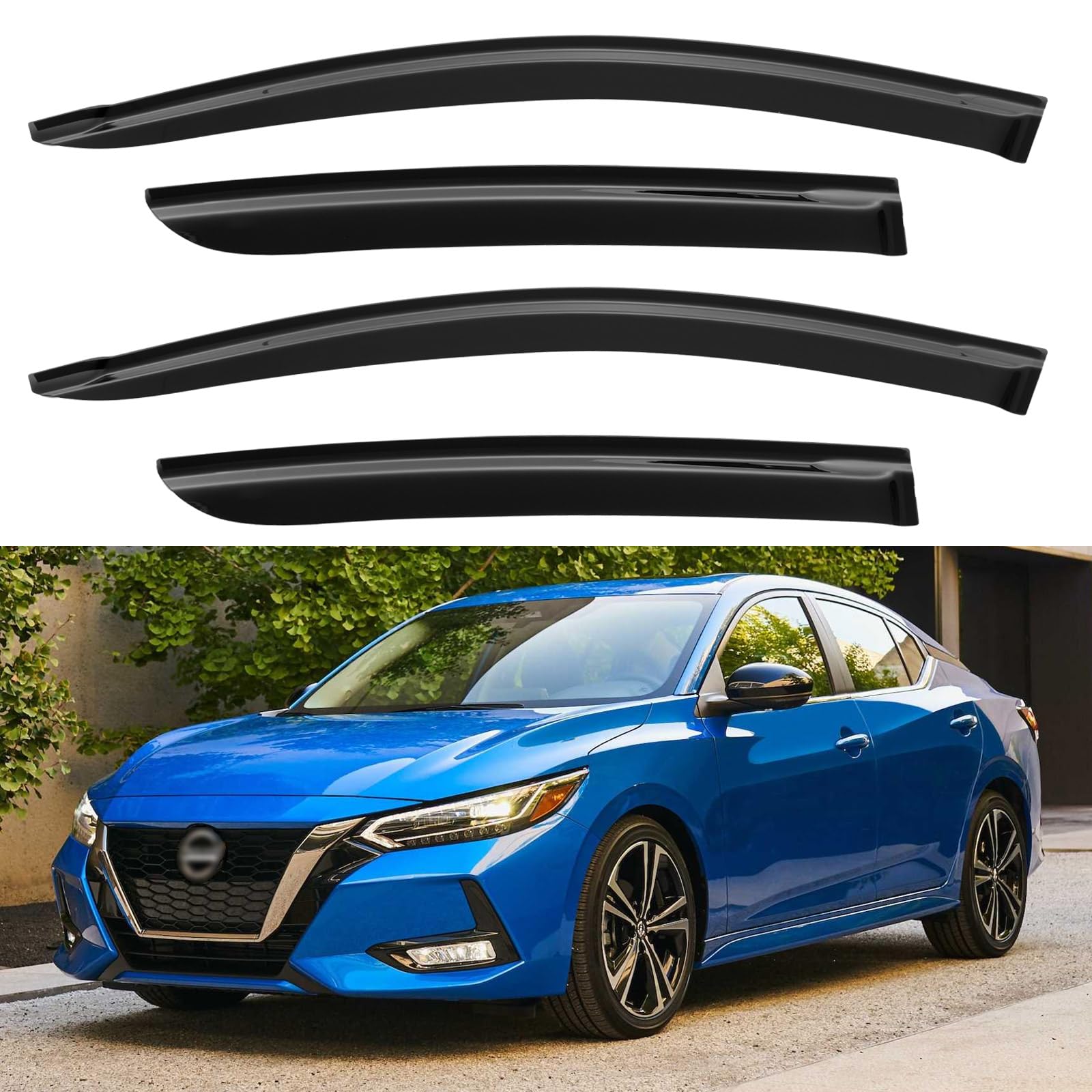 YQAUTEC Sentra window visor front-left enhances airflow while blocking rain