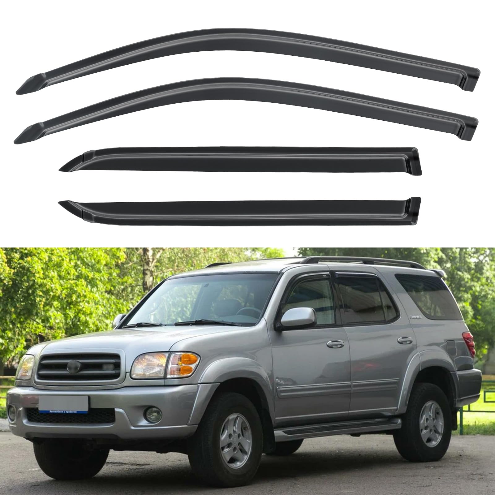 YQAUTEC Sequoia window visors mounted on vehicle side.