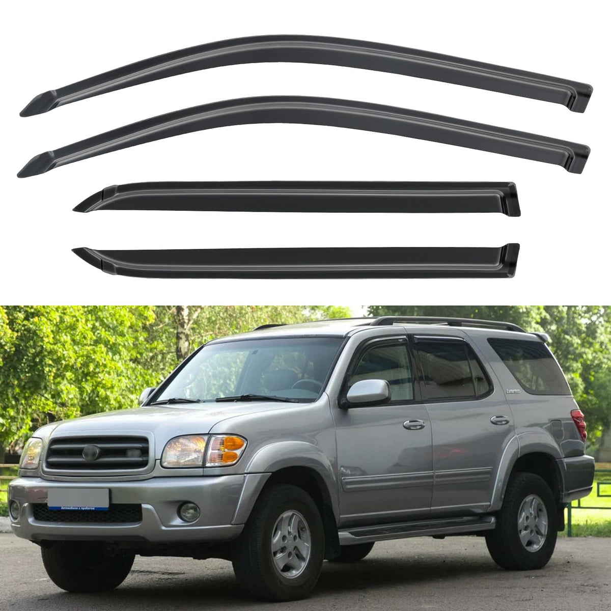 YQAUTEC Sequoia window visors mounted on vehicle side.