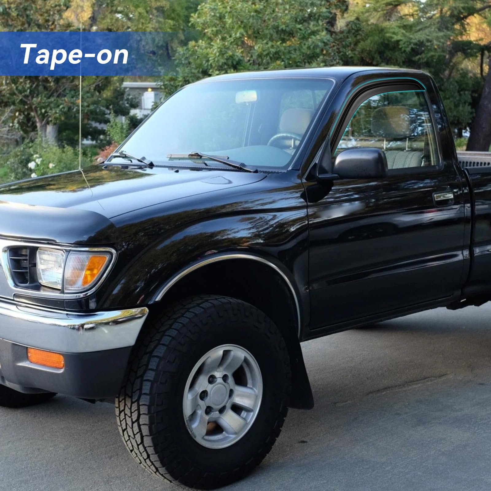 YQAUTEC out-channel deflectors stay secure with 3M tape through rough roads.
