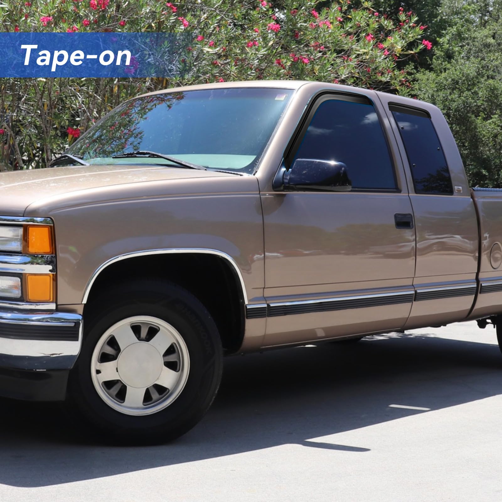 Window visor providing open-air venting for Chevy/GMC extended cab