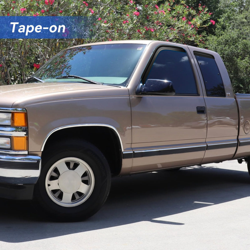 Window visor providing open-air venting for Chevy/GMC extended cab