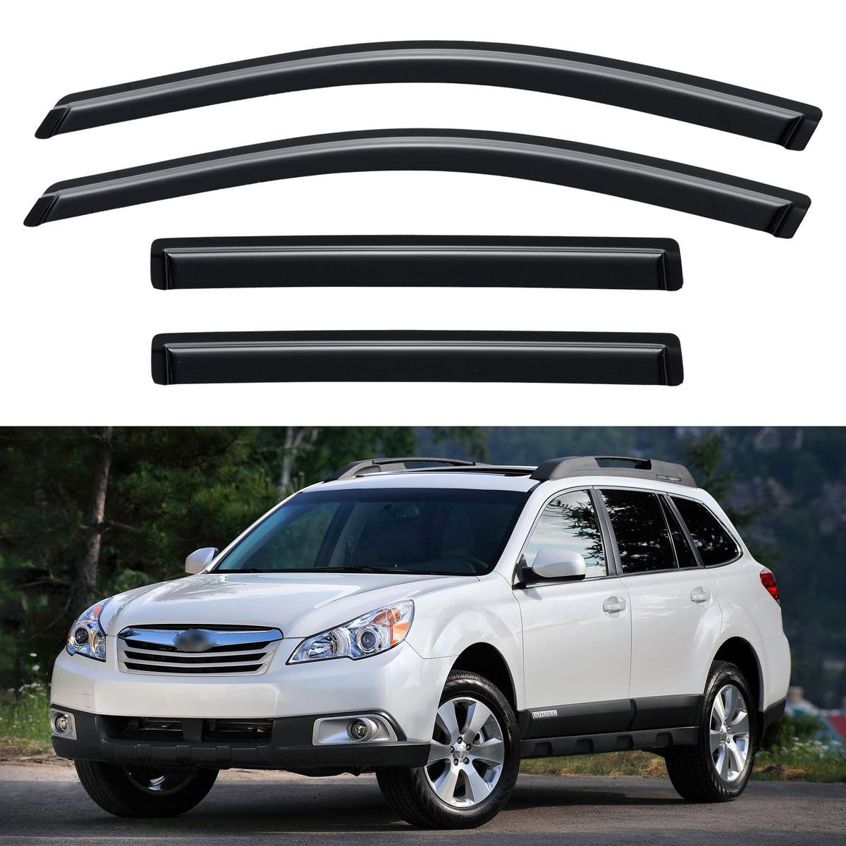 YQAUTEC window visor for Subaru Outback, outside-mount design enabling easy, drill-free installation.