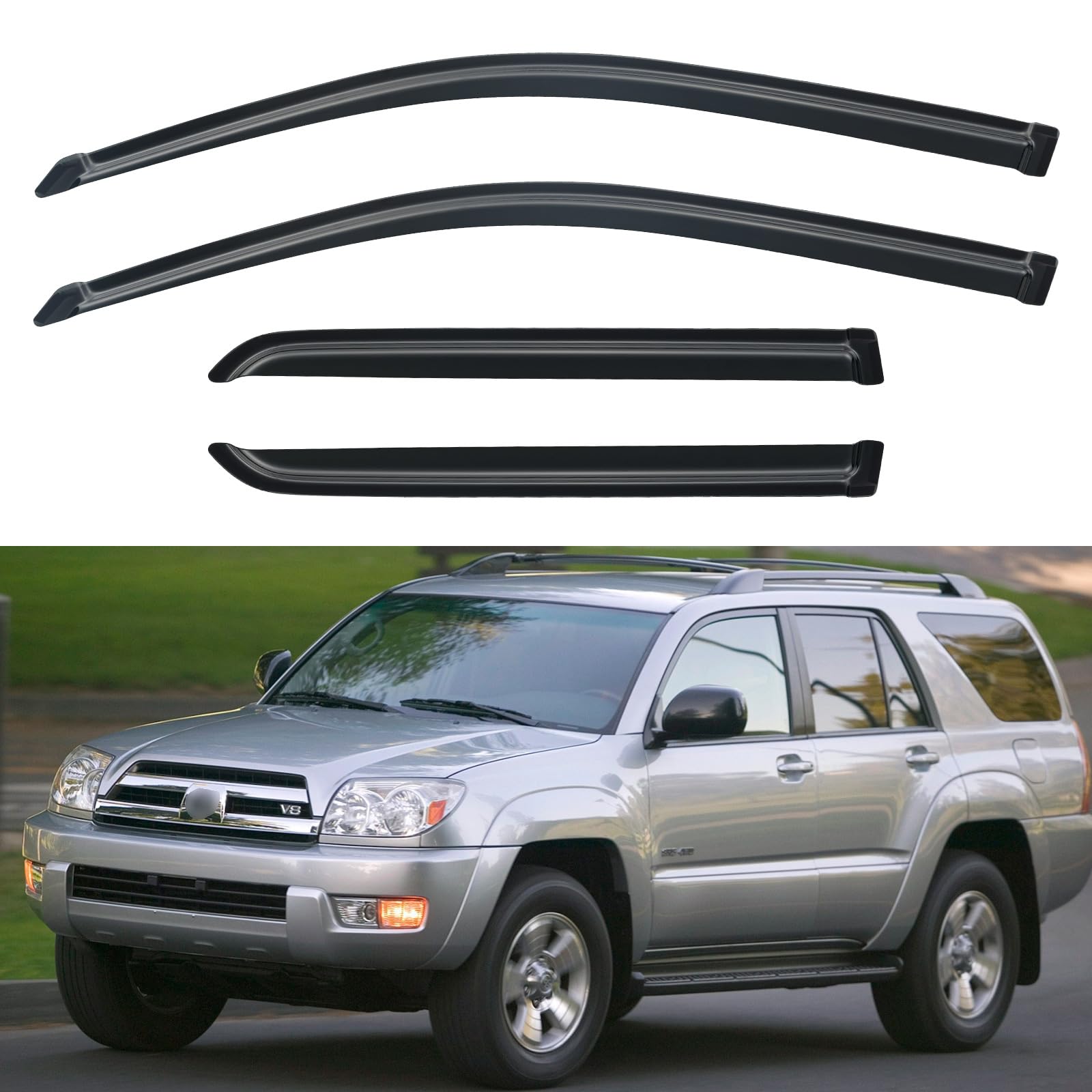 YQAUTEC window visors on 4Runner front left with rain protection and airflow