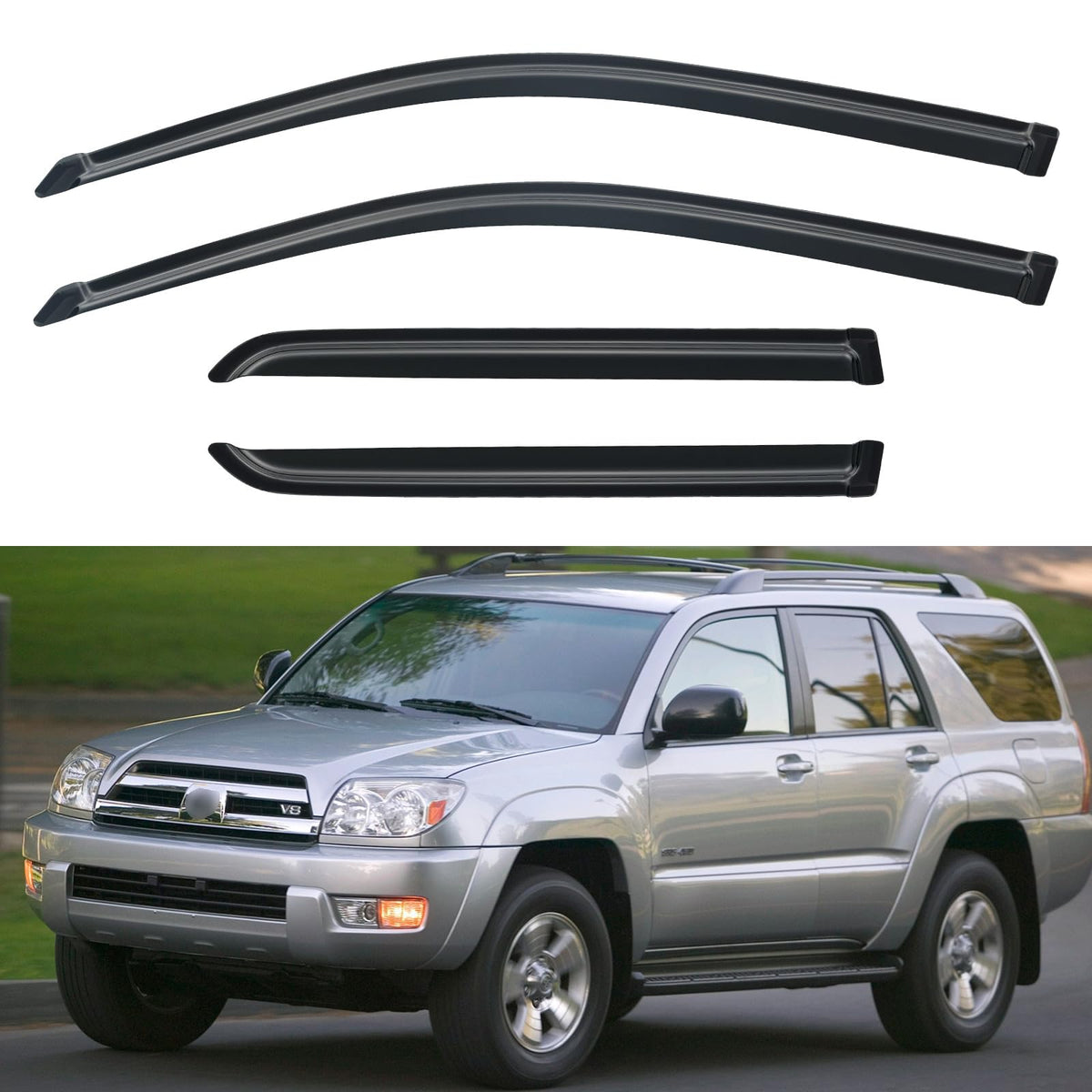 YQAUTEC window visors on 4Runner front left with rain protection and airflow