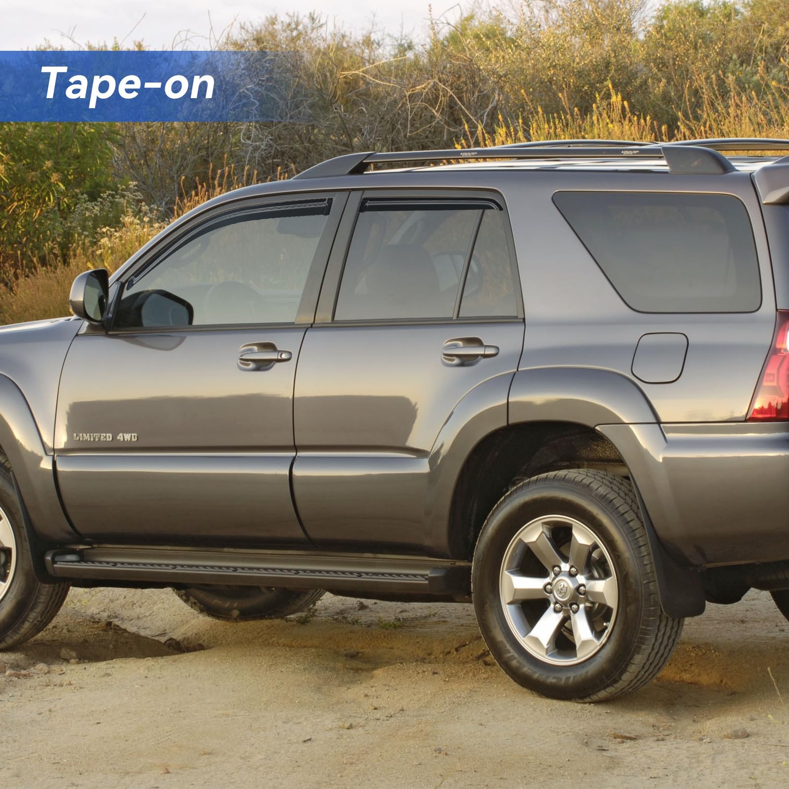 YQAUTEC window visors on 4Runner rear left showing airflow