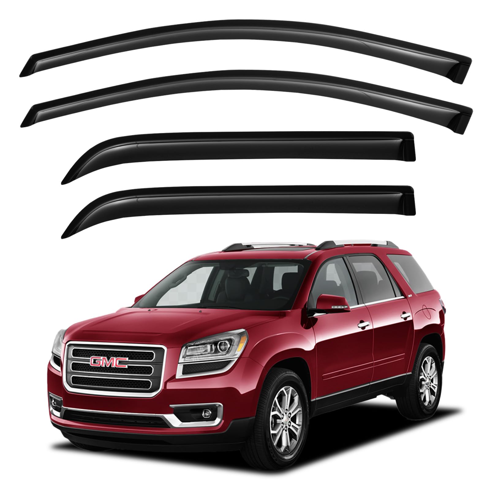 YQAUTEC GMC Acadia front-left window visors with rain protection while cruising.