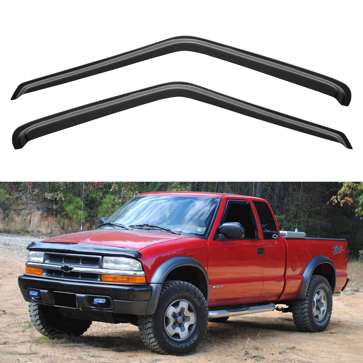 YQAUTEC window visors on Chevy S10 Sonoma side view deflect rain