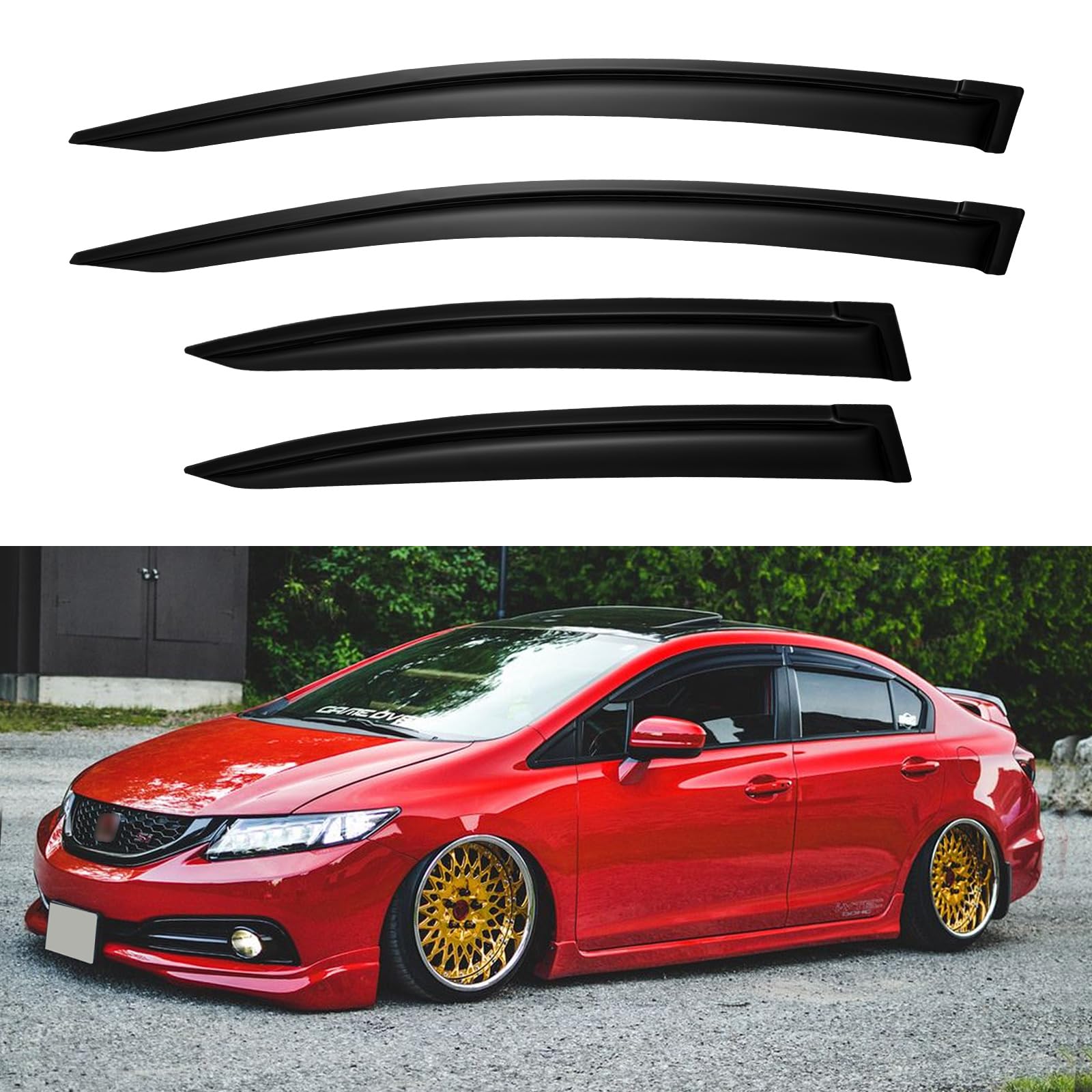 YQAUTEC window visors installed on a Civic for airflow and rain protection.