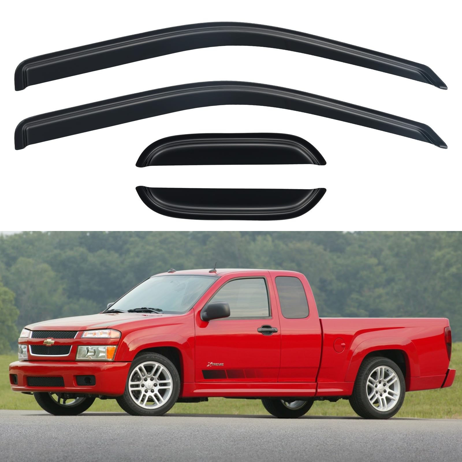 YQAUTEC front view window visors for Colorado/Canyon, improving airflow and rain protection.