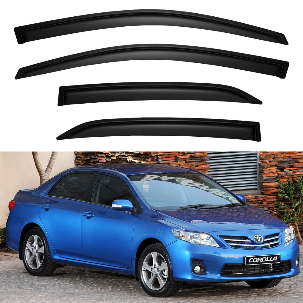 YQAUTEC window visors for Corolla 2009-2013 side view showing airflow and rain protection