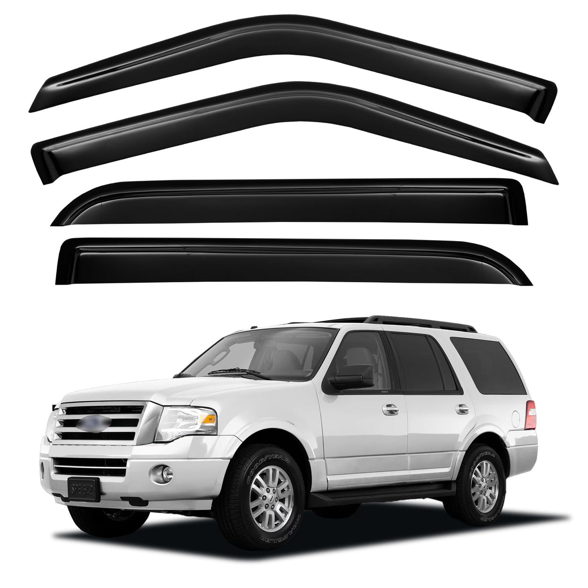 YQAUTEC window visors on Expedition front view allow fresh air while keeping rain out