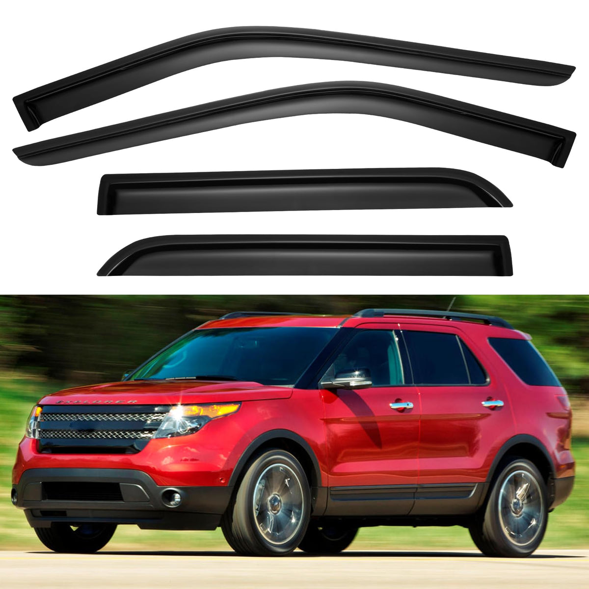 YQAUTEC window visors for Ford Explorer front-left improve airflow while shielding rain