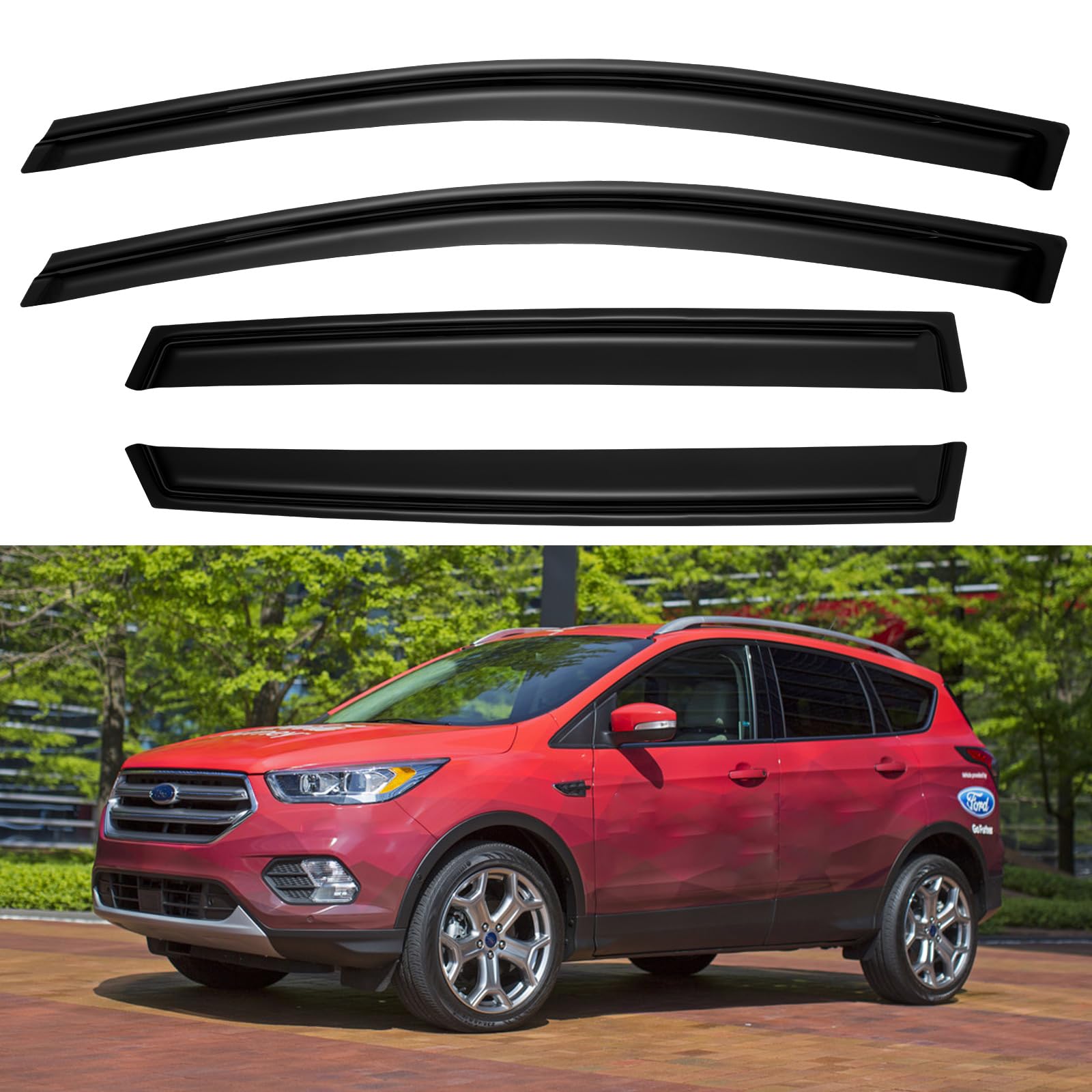 YQAUTEC window visors for Ford Escape — front-left view showing rain protection.