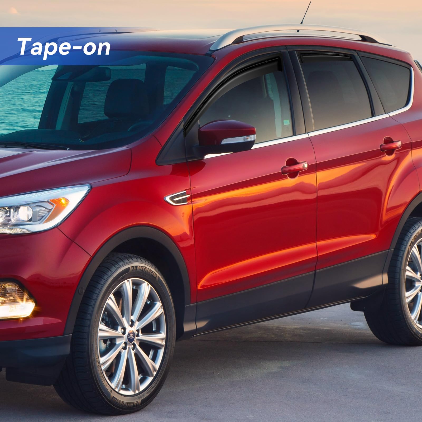 YQAUTEC window visors for Ford Escape — rear-left view with full side coverage.