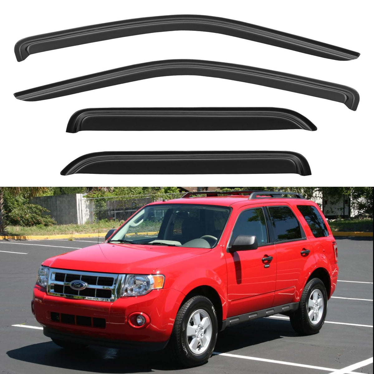 YQAUTEC window visors on Ford Escape side profile for rain deflection and fresh air