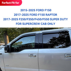 YQAUTEC Window Visors installed outside-mount on Ford F-150 for shade and ventilation.