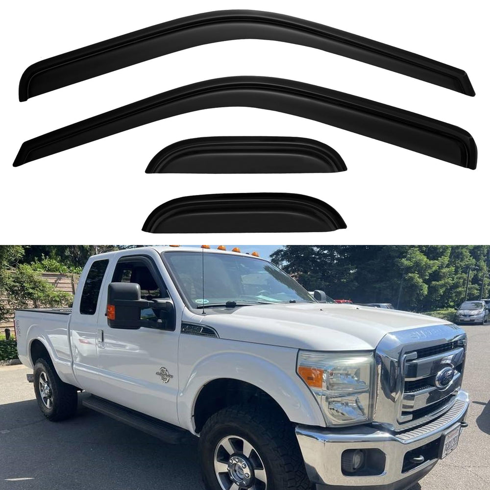 YQAUTEC window visors for Ford F-250 front view showing rain protection and airflow