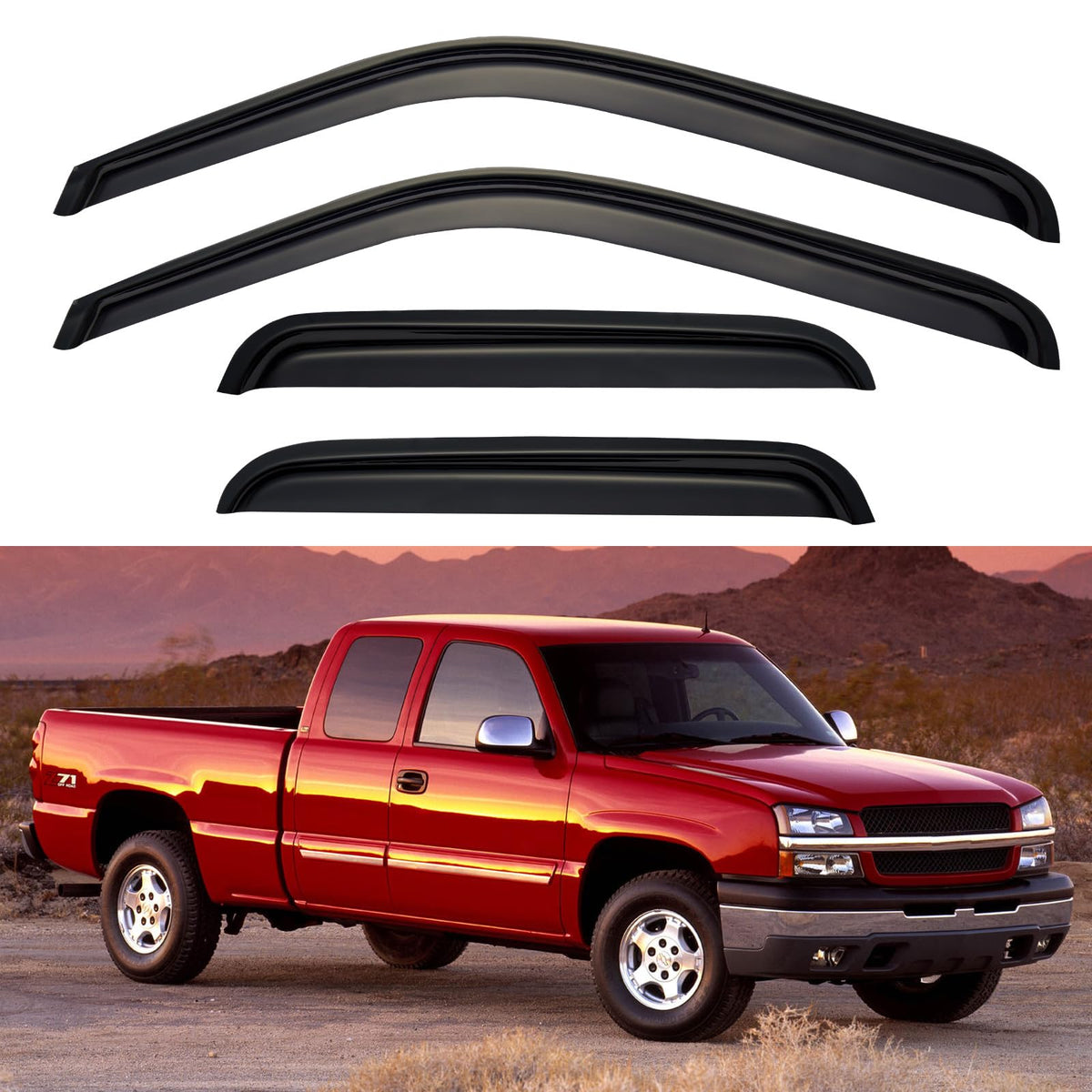 YQAUTEC window visors on front doors extended cab improve airflow