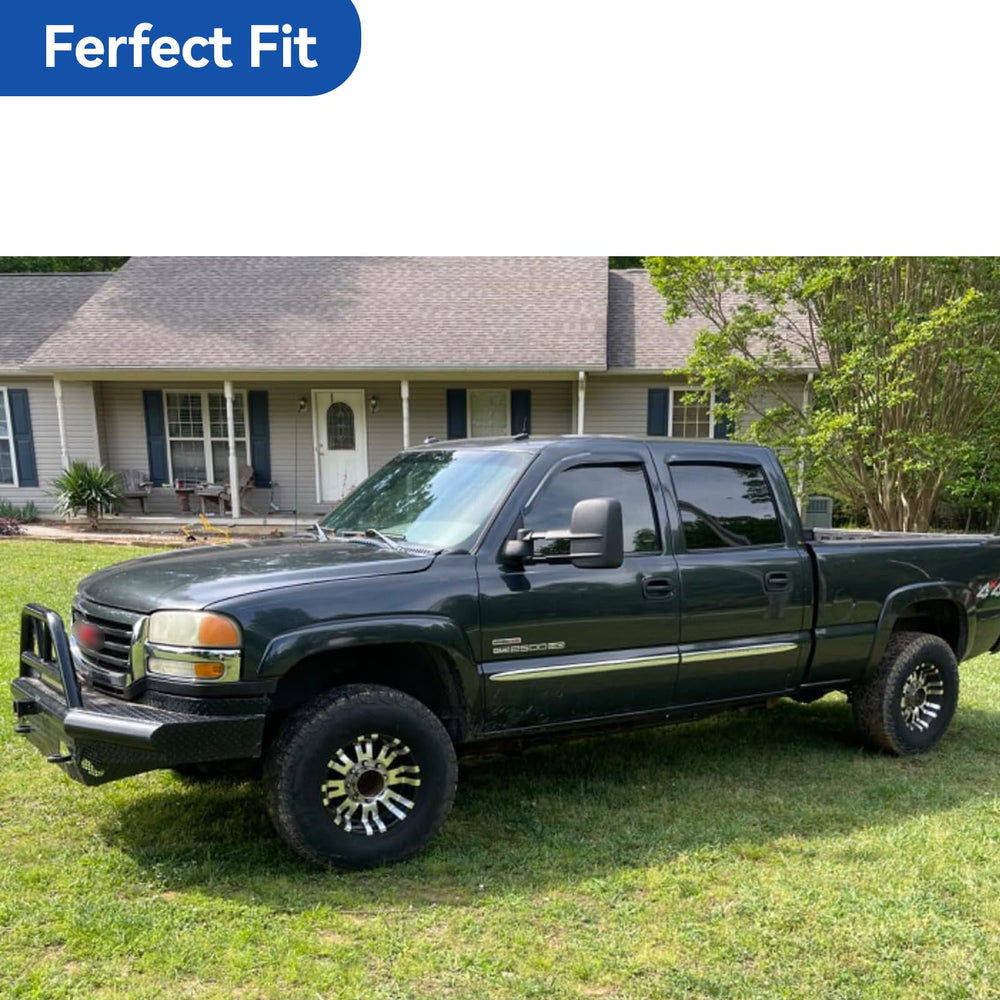GMC Sierra Crew Cab with YQAUTEC rain guards for fresh air and weather protection.