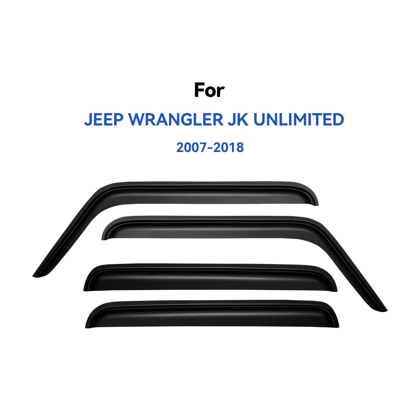 YQAUTEC window visors for Jeep Wrangler JK, front-right view, breathable airflow with weather protection