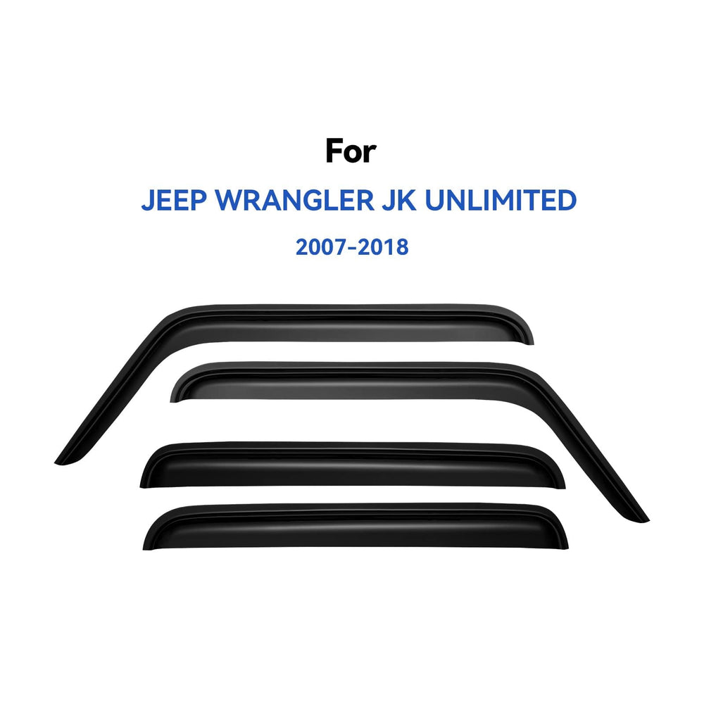 YQAUTEC window visors for Jeep Wrangler JK, front-right view, breathable airflow with weather protection