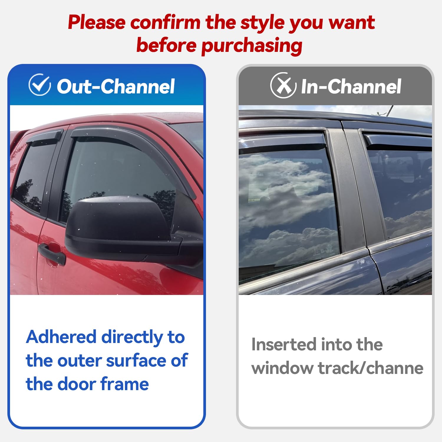 YQAUTEC window deflectors for Jeep Wrangler JK, rear-right, maintain interior comfort in rain