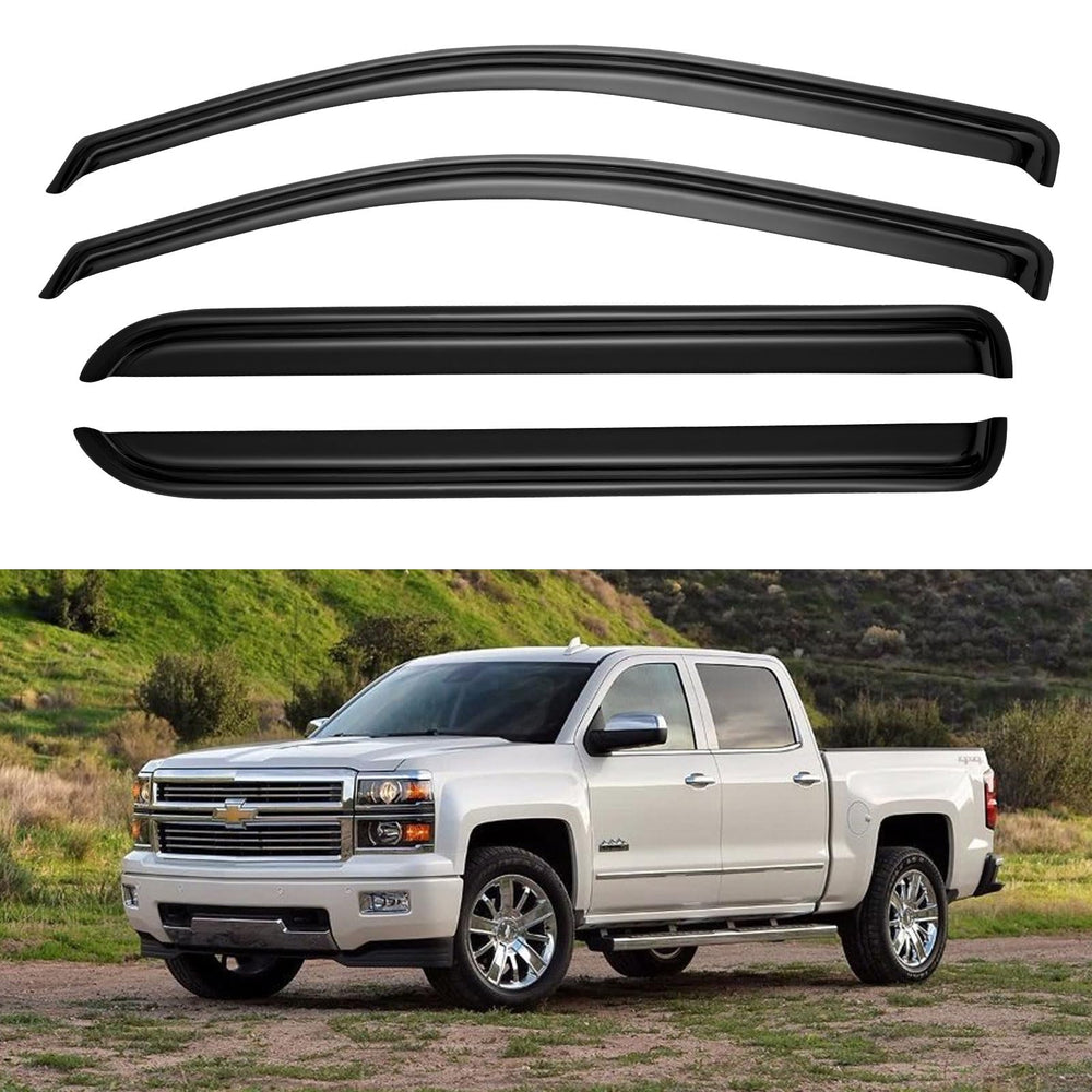 YQAUTEC window visors out-channel fullsize crew cab in use, deflecting rain while allowing airflow